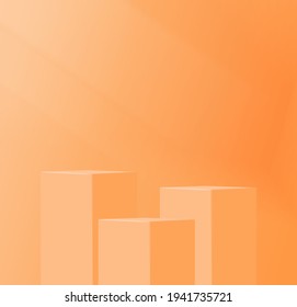 3d vector orange podium background with geometric square Leaf shadow on the floor. Platforms shapes for product presentation minimal Abstract composition design, showcase, copy space