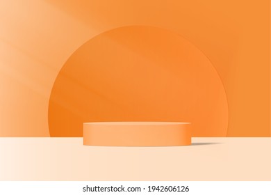 3d vector orange podium background with geometric pedestal shadow on the floor. Platforms shapes for product presentation minimal Abstract composition design, showcase, copy space