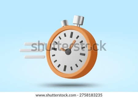 3d vector of orange stopwatch with motion lines for fast delivery time management business productivity speed urgent countdown deadline schedule graphic icon element isolated on blue background.