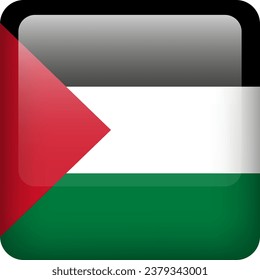 3d vector Palestine flag glossy button. Palestinian national emblem. Square icon button Palestine  