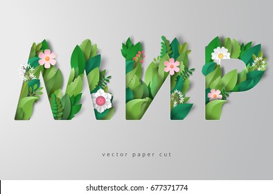 3D-Vektorgrafik. Briefe aus Papierblumen und Blättern. Aufnahme Frieden in russischer Sprache