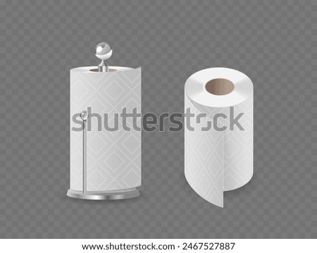 3d Vector Paper Towel Roll And Dispenser Isolated On Transparent Background. Clean, White Paper Towel For Kitchen Use
