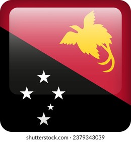 3D Vektor Papua Neuguinea Flag glänzende Schaltfläche. Nationalemblem Papua-Neuguinea. Square Icon of New Guinea