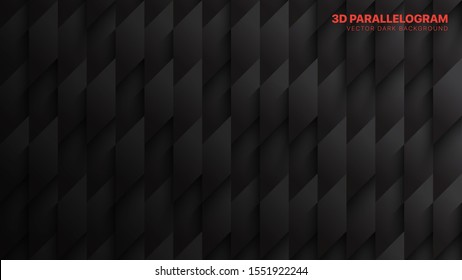 3D Vector Parallelogram Blocks Conceptual Tech Dark Gray Abstract Background. Science Technology Three Dimensional Rhombus Structure Sci-Fi Darkness Wallpaper. Clear Blank Subtle Textured Backdrop