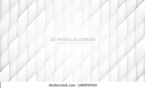 3D Vector Parallelogram Structure Conceptual Sci-Fi Abstract White Background. Science Technological Rhombus Pattern Light Wallpaper. Three Dimensional Tech Clear Blank Subtle Textured Backdrop