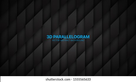 3D Vector Parallelogram Structure Conceptual Sci-Fi Abstract Dark Background. Science Technological Rhombus Pattern Black Wallpaper. Three Dimensional Tech Clear Blank Subtle Textured Backdrop