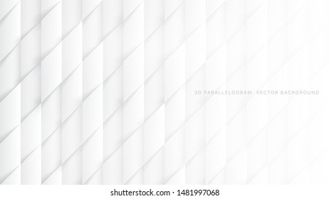 3D Vector Parallelograms Pattern Simple White Abstract Background. Three Dimensional Science Technology Tetragonal Structure Light Wallpaper. Tech Clear Blank Subtle Textured Backdrop