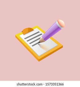 3d vector of pen and document icon.