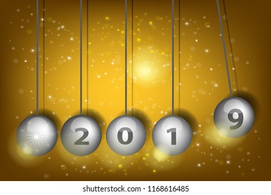 3D Vector Pendulum - Newton's Cradle/ New Year's Eve 2019. Pendulum balls. Realistic vector illustration