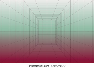 3D Vector perspective grid. Abstract wireframe landscape. Detailed lines on gradient background.  