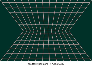 3D Vector perspective grid. Abstract wireframe landscape. Detailed lines on green background.