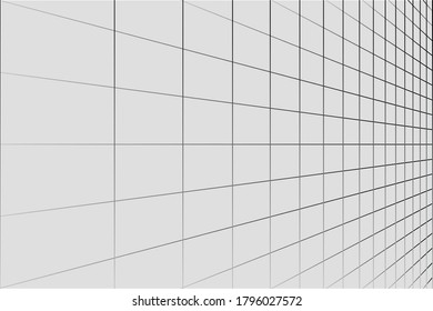 3D Vector perspective grid. Abstract wireframe landscape. 