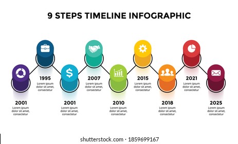 3D Vector Perspective Infographic. Presentation slide template. 9 step options. Timeline concept. Colorful creative info graphic design.