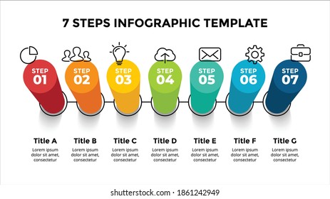 3D Vector Perspective Infographic. Presentation slide template. 7 step options. Chart concept. Colorful creative info graphic design.