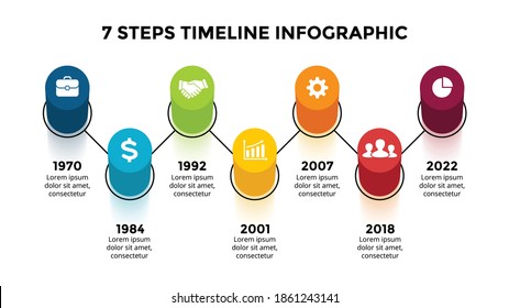 3D Vector Perspective Infographic. Presentation slide template. 7 step options. Timeline concept. Colorful creative info graphic design.