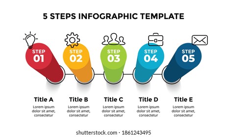 3D Vector Perspective Infographic. Presentation slide template. 5 step options. Chart concept. Colorful creative info graphic design.