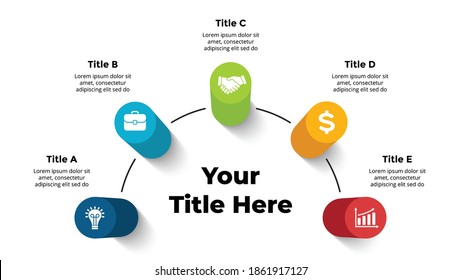 3D Vector Perspective Infographic. Presentation slide template. 5 step options. Chart concept. View from above.