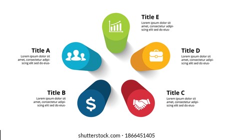 3D Vector Perspective Infographic. Presentation slide template. 5 step options. Circle diagram concept. Colorful creative info graphic design.