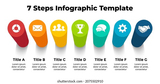 3D Vector Perspective Infographic. Presentation business slide template. 7 step options. Timeline chart diagram concept.