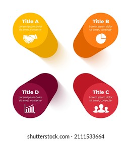 3D Vector Perspective Infographic. Presentation slide template. 4 step options pillar chart. Circle cylinder diagram concept.