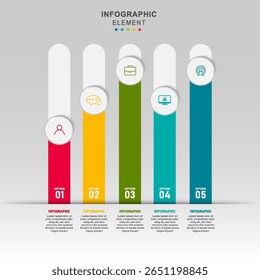 3D Vector Perspective Infographic. Presentation slide template. 5 step options. Chart concept.