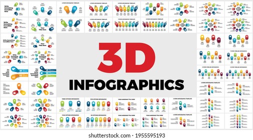 3D Vector Perspective Infographics. 52 presentation slide templates. Diagrams, charts, timelines elements. Huge Bundle. 