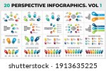 3D Vector Perspective Infographics Pack. 20 presentation slide templates. Circle diagrams and charts.
