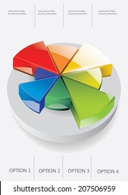 3d vector pie chart on the blue background. Infographic element. Vector illustration