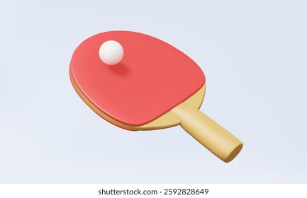 3D vector Ping pong bat sporting concept. Red color table tennis icon racket with white ball game activity indoor on pastel background. elements cartoon style. Eps 10 vector. 3d render illustration. 