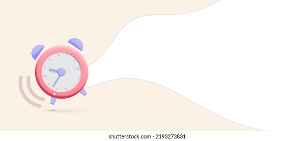 Icono de reloj de alarma 3d vectorial 3d rosa con diseño de banner de espacio vacío estilo papel. Es hora de ver el concepto. Plantilla o simulación para el diseño de sitios web. Espacio para el texto. 