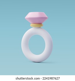 3d Vector Pink Diamond Ring. Anniversary, Valentine's Day Concept. Eps 10 Vector.