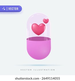 Vetor 3D rosa coração amor cápsula