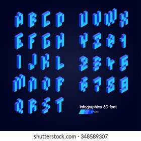 3d vector pixel alphabet and numbers