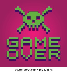 3d vector pixel skull with game over text