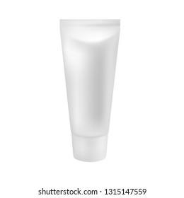 3d vector plastic tube with cap for cosmetics, toothpaste, medicine creme,  lotion etc. Front side view. Realistic package solated on white background. EPS 10.