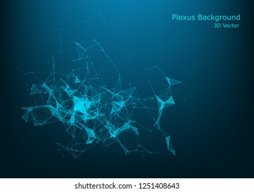 3d Vector plexus like background. Technology and connection theme. Bright vertexes connected with thin lines.
