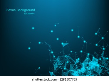 3d Vector plexus like background. Technology and connection theme. Bright vertexes connected with thin lines.