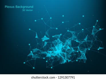 3d Vector plexus like background. Technology and connection theme. Bright vertexes connected with thin lines.