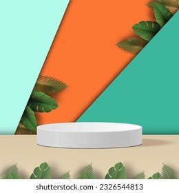 3d podio vectorial con hojas y fondo colorido para la visualización de la maqueta