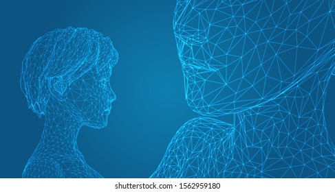 3d vector portrait of a beautiful young girl with hairstyle, set of angles on a blue background