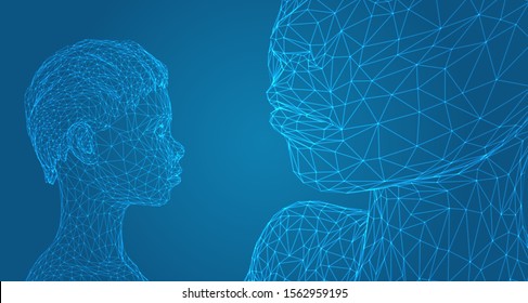 3d vector portrait of a beautiful young girl with hairstyle, set of angles on a blue background