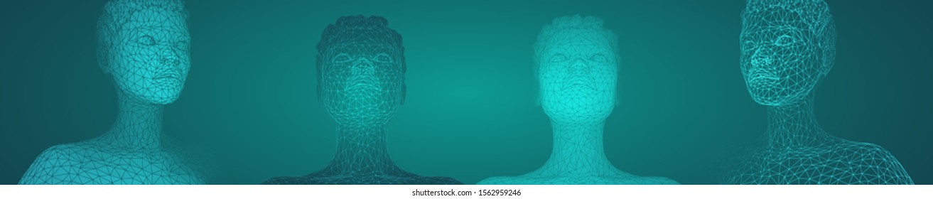 3d vector portrait of a beautiful young girl with hairstyle, set of angles on a green background