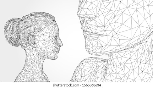 3d vector portrait of a beautiful young girl with hairstyle, set of angles on a white background