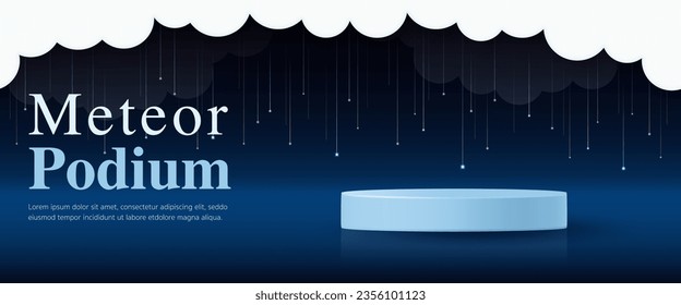 3D Vector product display cylinder stand podium banner. Meteor Rain and comet universe on dark blue background, shooting star, Stardust in galaxy, science, dream, showcase, sale, mock up template