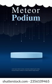 3D Vector product display cylinder stand podium banner. Meteor Rain and comet universe on dark blue background, shooting star, Stardust in galaxy, science, dream, showcase, sale, mock up template