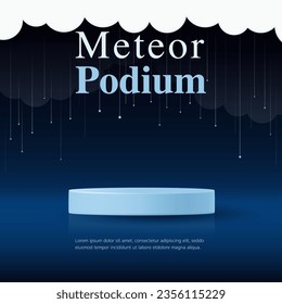 3D Vector product display cylinder stand podium banner. Meteor Rain and comet universe on dark blue background, shooting star, Stardust in galaxy, science, dream, showcase, sale, mock up template