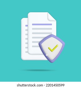 3d vector protected stack of paper sheets in cartoon style  design. Importance and safe, top rated security file symbol, information security contract terms and conditions, document paper.