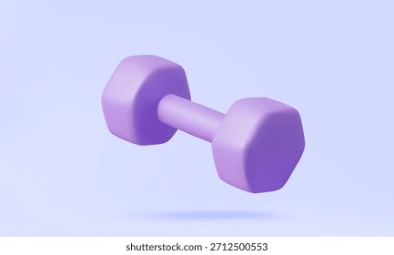 3D vector Purple dumbbell icon object exercise equipment muscle floating on purple pastel background. fitness gym wellness health activity body balance. cartoon element design illustration 
