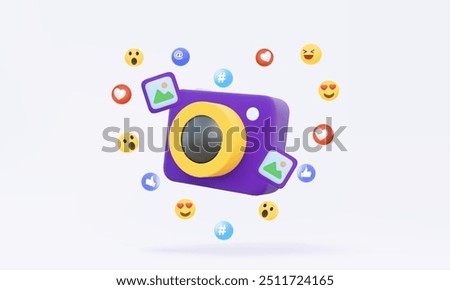 3D vector purple film camera photographer on pastel background. emotion communication entertainment social media concept. model digital technology old. Eps 10 vector. 3d render illustration.