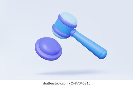 3D vector purple judge gavel icon on pastel background. Law auction arbitrate courthouse concept. judicature element design. minimal cartoon judgement hammer. Eps 10 vector. 3d rendering illustration